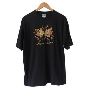 Cityscape Nova Scotia Black Short Sleeve Tee Large Embroidered Maple Leaf Fall
